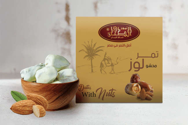 تمر بالشيكولاتة البيضا محشو لوز